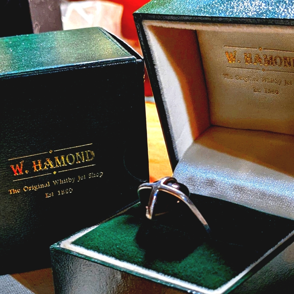 English Whitby Jet Authentic Mourning Jewelry, Heart Ring